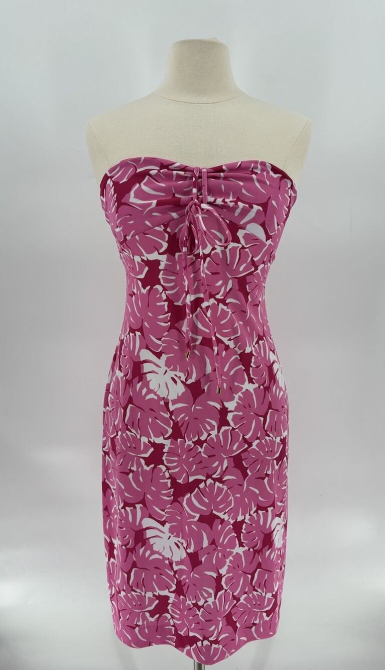 Michael Kors Strapless Dress Womens 4 Pink Tropical Knee Length Stretchy Floral